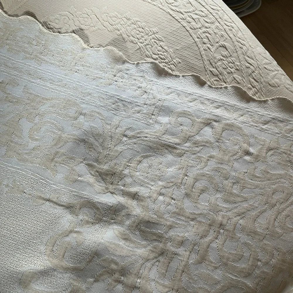 Domestications Jacquard Coverlet 2 Shams Medallion Center Scalloped Portugal